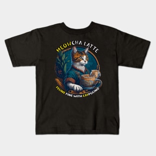 Cute Cartoon Cat Barista Kids T-Shirt